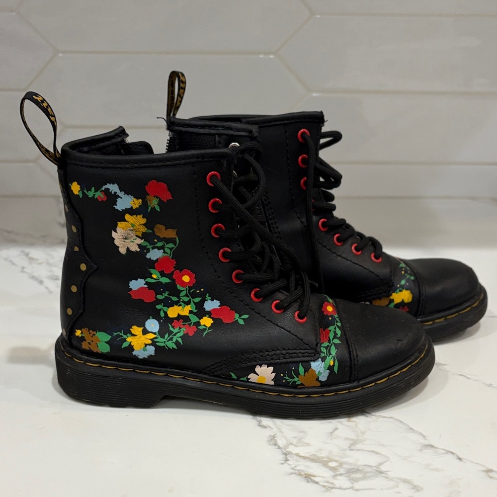 Floral Black Kids Dr Martens Size 3